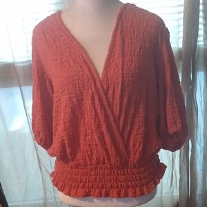 Chic Women's Crinkled Blouse in Terracotta